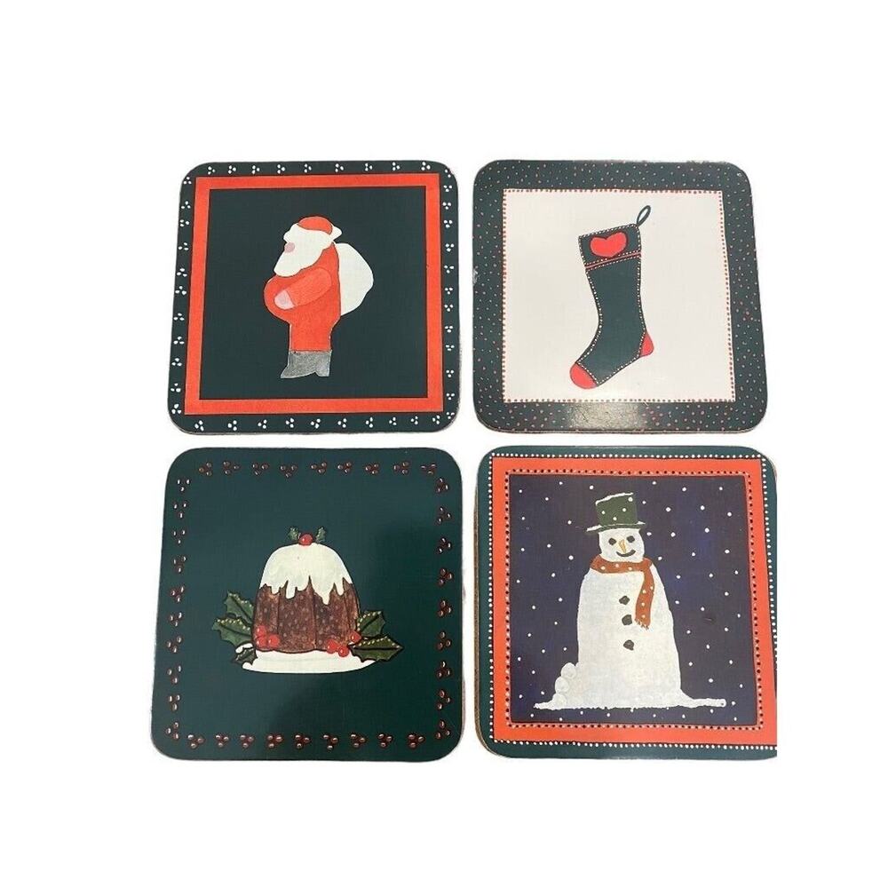 Set of 4 Pimpernel Christmas Coasters Santa Snowman Stocking Pudding